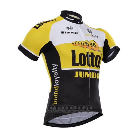 2015 Fahrradbekleidung Lotto NL Jumbo Shwarz und Gelb Trikot Kurzarm und Tragerhose